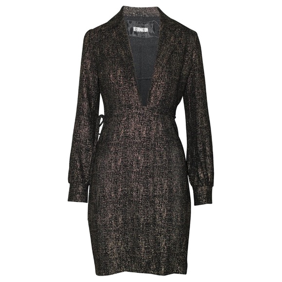 Reformation Gold & Black Wrap Mini Dress - Picture 2 of 8